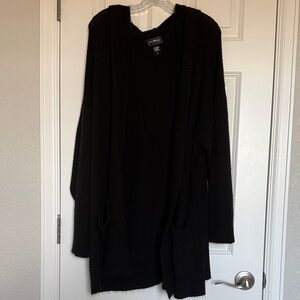 Open Front Hooded Fuzzy Black Cardigan, 3X